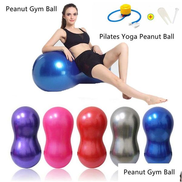 Palline da yoga Pilates Bal Anti-scoppio in PVC a forma di arachidi Attrezzature per esercizi di fitness a casa Palla da palestra sportiva con pompa Drop Delivery all'aperto Su Dhjlp