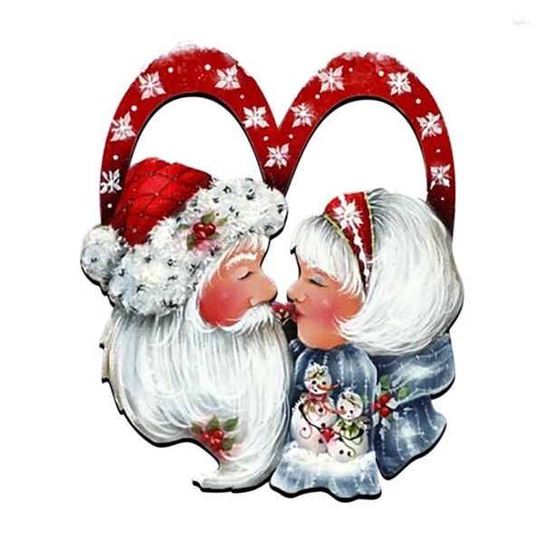 Fiori decorativi Babbo Natale Amore Ghirlanda natalizia San Valentino Benvenuto Decorazione porta d'ingresso Anelli in legno Ciondolo appeso