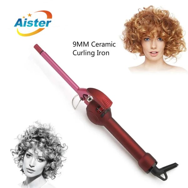 Eisen 9mm Keramik Zauberstab Roller LCD Display Teddy Kleine Curling Eisen Professionelle Haar Curler Eisen Für Kurze Haare Salon Styling Werkzeuge