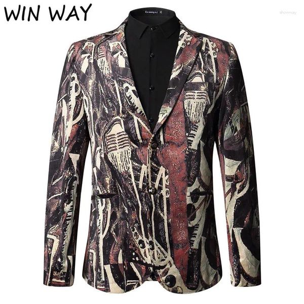 Abiti da uomo Win Way Costume da sposa Design slim fit Stampa Abbigliamento Tide Men Fancy Stage Jacket M-4XL Plus Size Blazer da festa per l'ospite