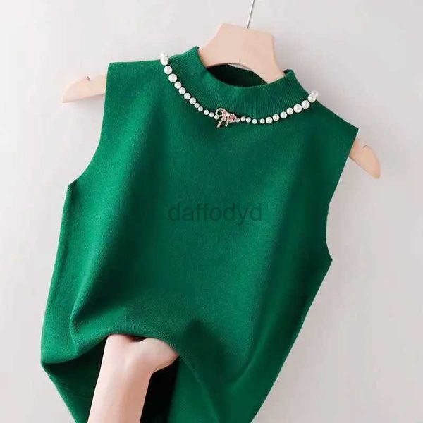 Tanques femininos camis meia gola alta colete de contas de unhas para mulheres primavera novo top curto de malha ultrafino roupas de moda coreana top verde 24326