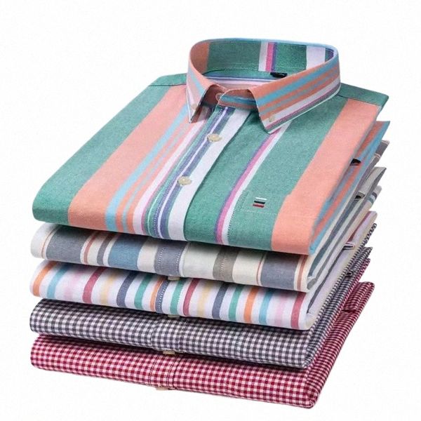 100% Cott Herren Oxford-Hemden Neue heiße Verkaufs-Lg-Ärmel-beiläufige Streifen-weiche konifizierte Plaid-formale männliche Kleidung plus Größe 7XL 6XL z0Q8 #