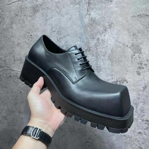 Kleidschuhe 2024 Herren Leder Schwarz Echtes Fest Outdoor Casual Höhe Erhöhen Spitze Plattform