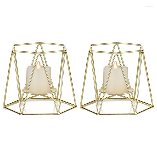 Kerzenhalter YO-Set mit 2 goldenen Metallsäulen, geometrischen, eleganten Teelicht-Weihnachtshalter-Mittelstücken