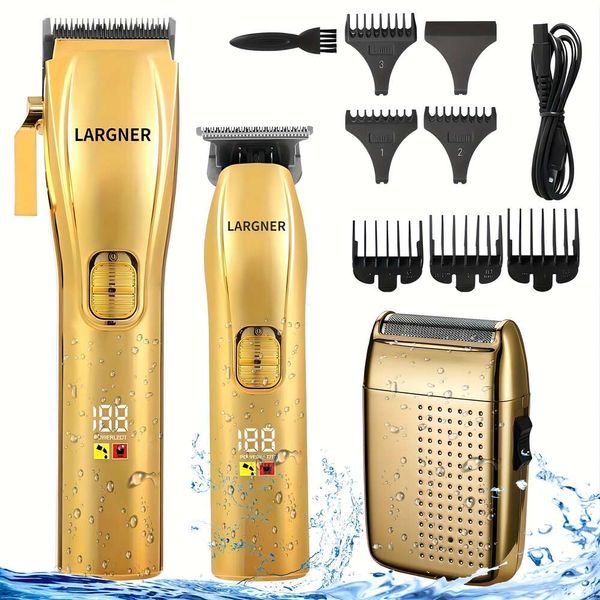 Largner Nuovo Taglio di Capelli Pogonotomia Combinazione di Clip per Abiti Professionali Cordless da Uomo, Rasoi Elettrici a Lamina Kit Trimmer per Rasoio, Ricaricabile Taglio di Capelli Hines Fade