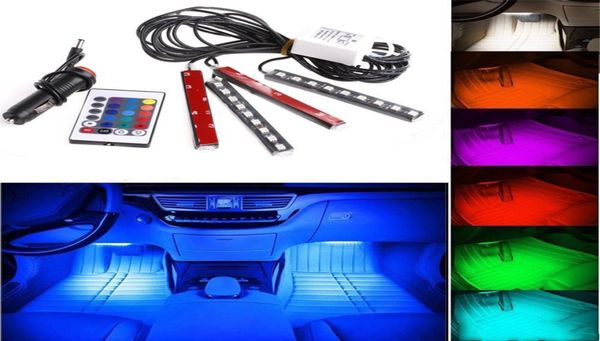 20 conjuntos 12V Flexível Car Styling RGB LED Strip Light Atmosfera Decoração Lâmpada Interior Luzes Neon com Controlador Cigarro Lig4400345