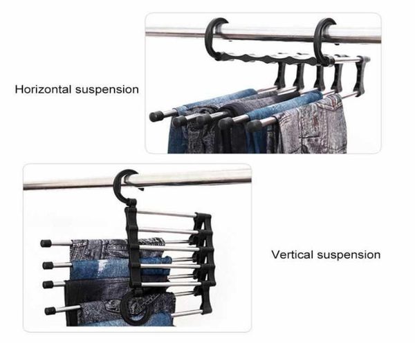 Cabides racks 5 camadas multi funcional cabides de roupas calças de armazenamento pano rack pendurado prateleira antiderrapante roupas organiz1662989