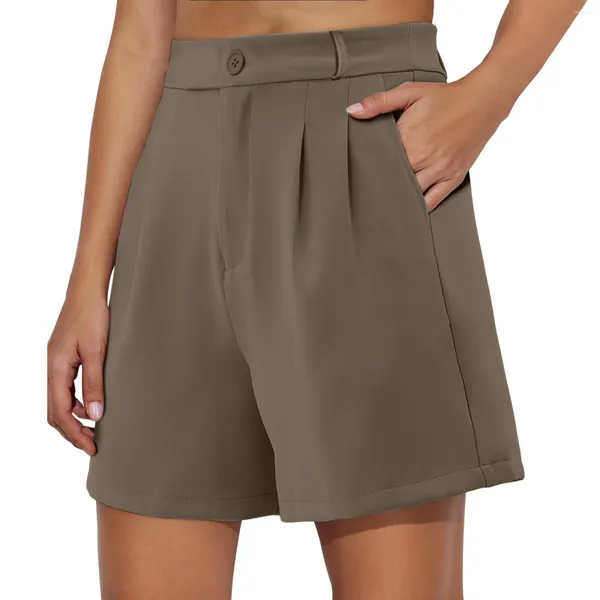 Damen-Shorts für Damen, lässig, hohe Taille, weites Bein, Seitentaschen, Anzughose, einfarbig, mit Schnürung, Kordelzug, Jogginghose