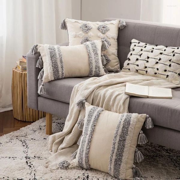 Travesseiro luxo algodão cobre macrame boho caso tecido tufado boêmio lance capa com borla para decoração de casa sofá