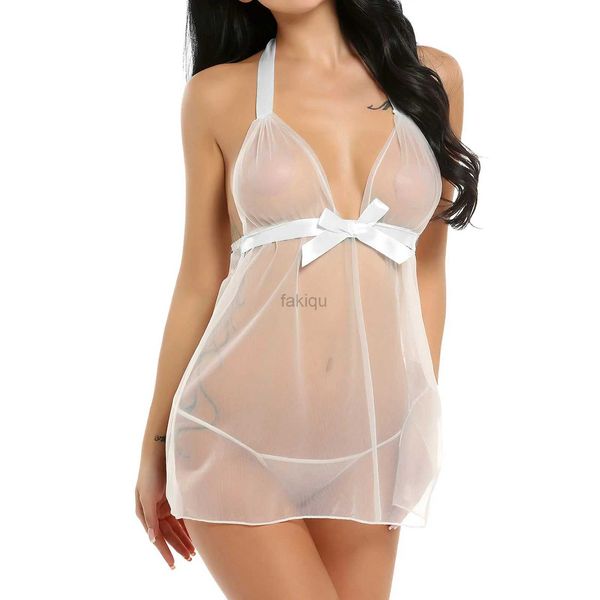 Sexy Rock Sexy Set Transparente Mesh Baby Pyjamas Damen tiefer V-Ausschnitt trägerlose Unterwäsche transparente Sexkleidung Unterwäsche 24326