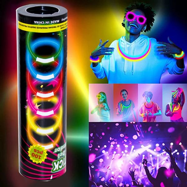 Stick per feste Glow Sticks Supperie da festa 100 pezzi Glow in The Dark Light Up Blow Decorations Braccialetti con connettori 240326