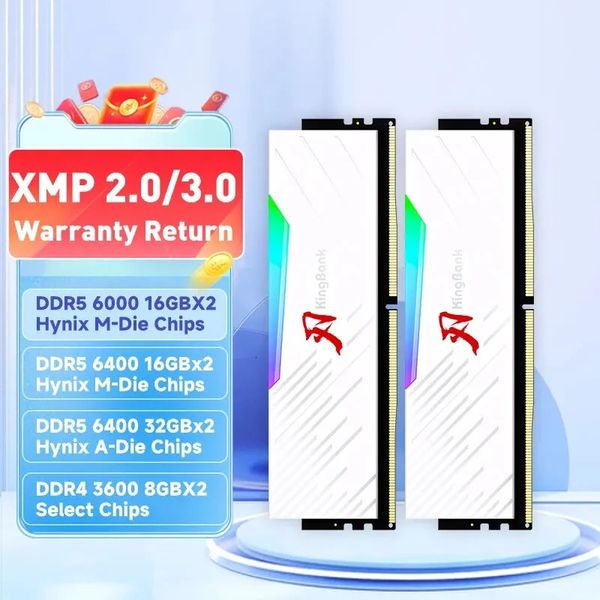 KingBank DDR4 DDR5 RGB-Speicher 3600 4000 6000 6400 MHz 8 GB x 2 16 GB x 2 32 GB x 2 64 GB Original-Chip Dual Channel Atemberaubender Desktop-RAM 240322