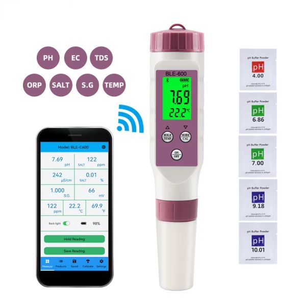 Teste 7 em 1 temperatura orp ec tds salinidade s.g medidor de ph on-line testador de qualidade da água controle app para beber laboratório aquário