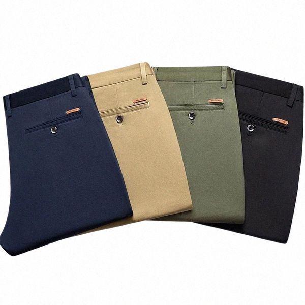 2022 весенние новые мужские прямые повседневные брюки Busin Fi, однотонные эластичные брюки цвета хаки, мужские брендовые зеленые 77 дюймов #