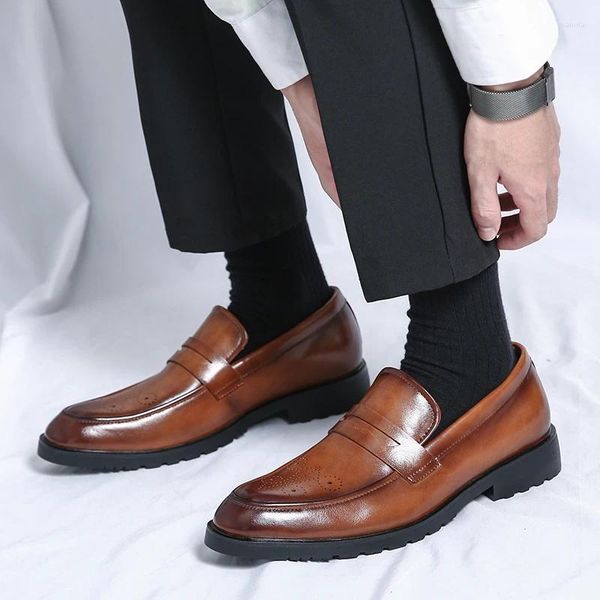 Elbise Ayakkabı Moda Klasik Erkekler İş Deri Slip-On Sosyal Düğün Ofisi Loafers Siyah Sürüş Bezelye