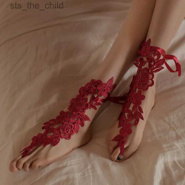 Ножные браслеты в стиле ретро, сексуальные кружевные розовые щиколотки, красивые кружевные ножки, полые, теплые, лодыжки, тонкое кружевное украшение для верхней части стопыC24326