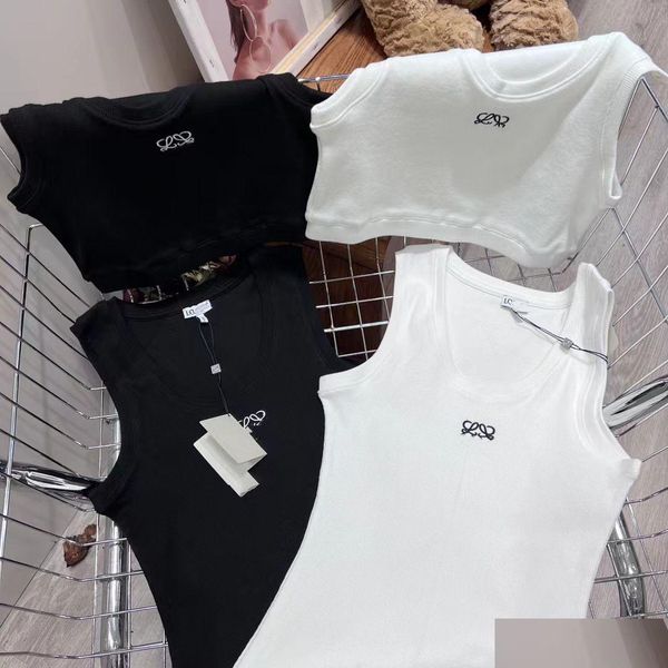 Canottiere da donna Camis Ricamo Logo Canotta Canotta estiva Corta Slim Ombelico Vestito esposto Sport elastico lavorato a maglia Drop Delivery Abbigliamento Clothi Otegd