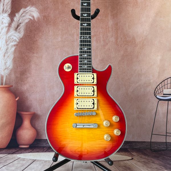 Guitarra elétrica LP de 6 cordas Ace Freire personalizada feita à mão com captadores HHH acabamento brilhante vermelho cereja