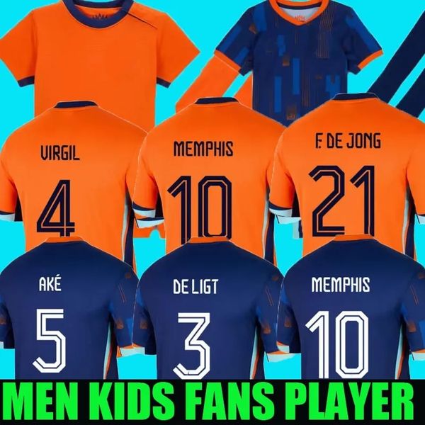 Holanda 2024 Euro Cup Jersey Teun Koopmeiners Xavi Simons Memphis Depay Wout Weghorst Cody Gakpo Marten de Roon Seleção Nacional Home Away Kid Kit