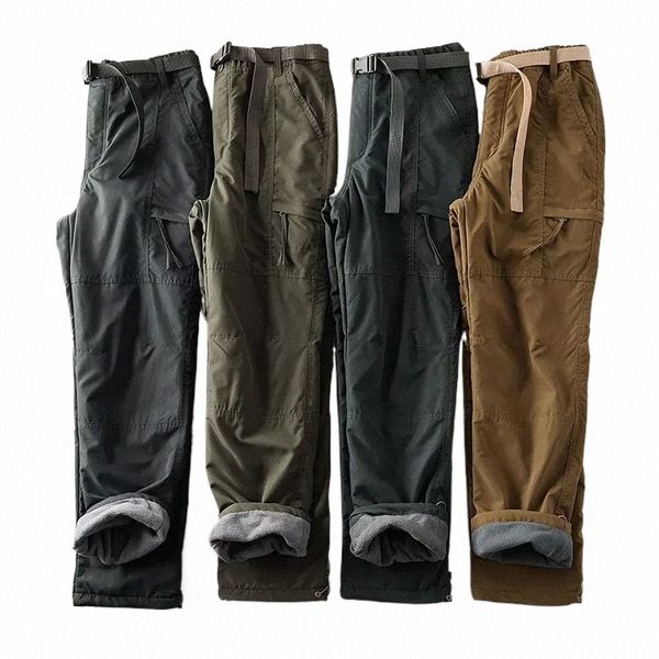 À prova d'água Outdoor Fleece Soft Shell Pants Man Straight Slacks Multi-bolso Cargo Pants Men Winter Army Tactical Pantal Homme x4Qz #