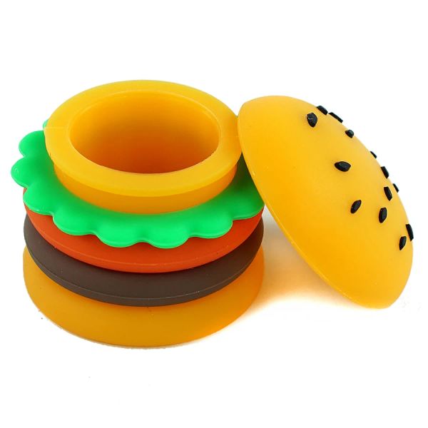 Barattoli da 10 pezzi da 5 ml Mini contenitore per cera siliconica Personalizzazione del logo Design per hamburger Serbatoio di stoccaggio dell'olio Buona tenuta