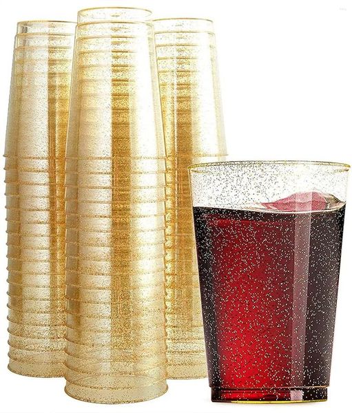 Bicchieri usa e getta Cannucce 50/25 pezzi Bicchieri trasparenti in plastica glitter oro 12 once Bicchieri eleganti per matrimoni e feste