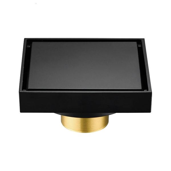 100% in ottone solido quadrato bagno doccia scaricata piastrella inserisci filtro invisibile filtro nero oro cromo 240311
