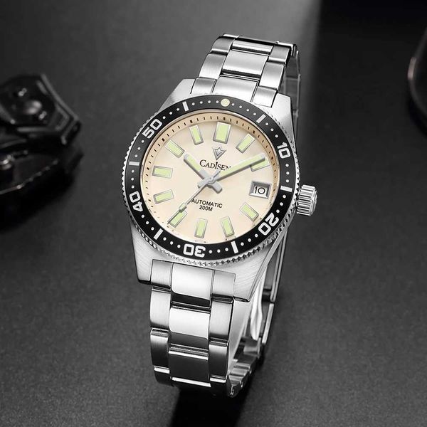 Outros relógios CADISEN C8207 Mens Watch 38mm 20 Bar Diver Vintage NH35A Movt Relógios Automáticos Homens Relógio de Pulso Mecânico Sapphire Retro Relógio J240326