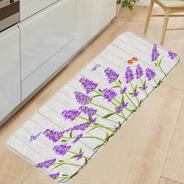 Tappetini viola lavanda floreale tappetino da cucina tappetino da bagno venature del legno sfondo farfalla margherita fiore zerbino antiscivolo decorazioni per la casa tappeto da pavimento