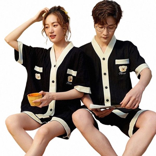 Sommer Paare Cott Pyjamas Sets Frauen Männer Kurzarm Shorts Pyjamas Nachtwäsche Carto Hause Kleidung Koreanische Liebhaber Homewear K3mb #