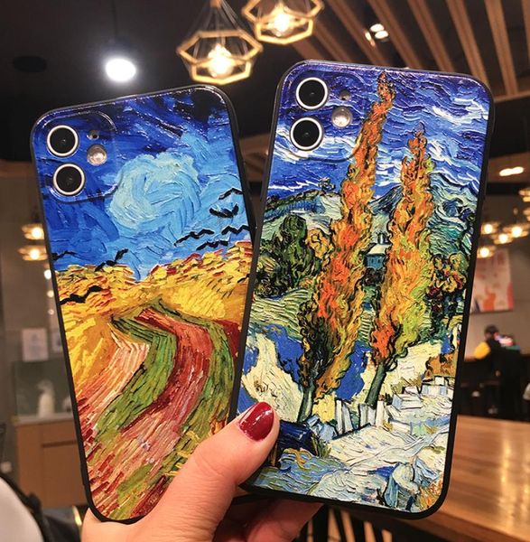 Custodie per cellulari reali di alta qualità adatte per retro Iphone 12 11 serie Van Gogh dipinto ad olio in rilievo soft shell Apple 8 gelo7165863