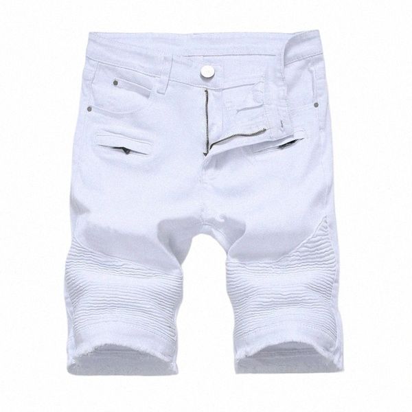 Pantaloncini di jeans da uomo nuovi di estate 2023 Abbigliamento da strada Tendenza Persality Slim Jeans corti Bianco Rosso Nero Abbigliamento maschile di marca h7d3 #
