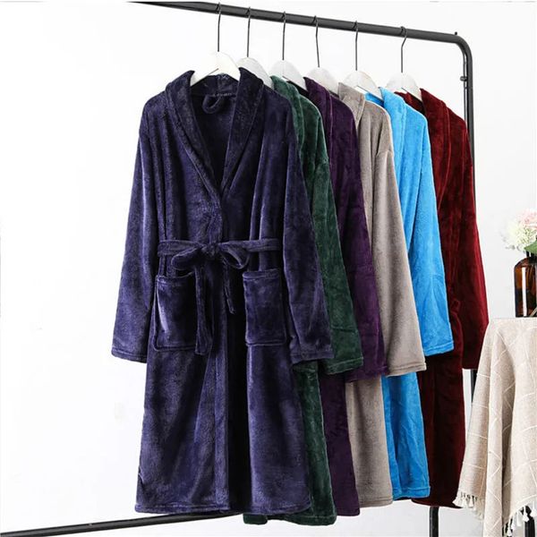 Теплый осенне-зимний коралловый флис, ночное платье для пары, мужской фланелевой халат, утепленная женская одежда для сна, бархатное кимоно, халат 240315