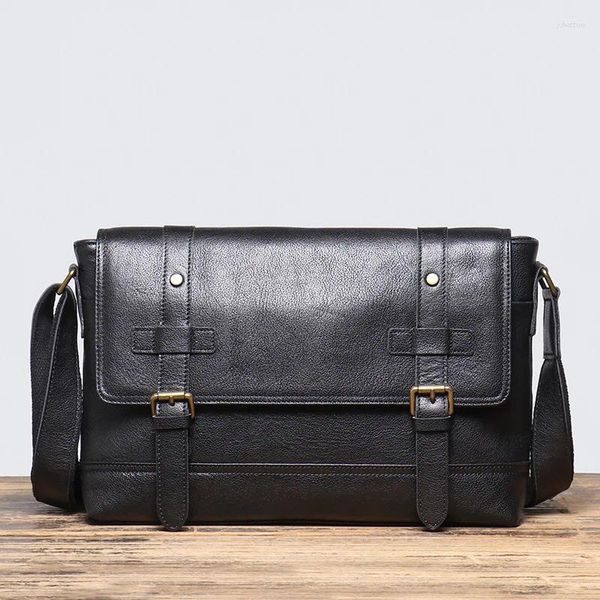 Tasche Nesitu Highend Vintage A4 Kaffee Schwarz Braun Full Grain Echtes Leder Frauen Männer Schulter Messenger Taschen Rindsleder Geldbörse M1005