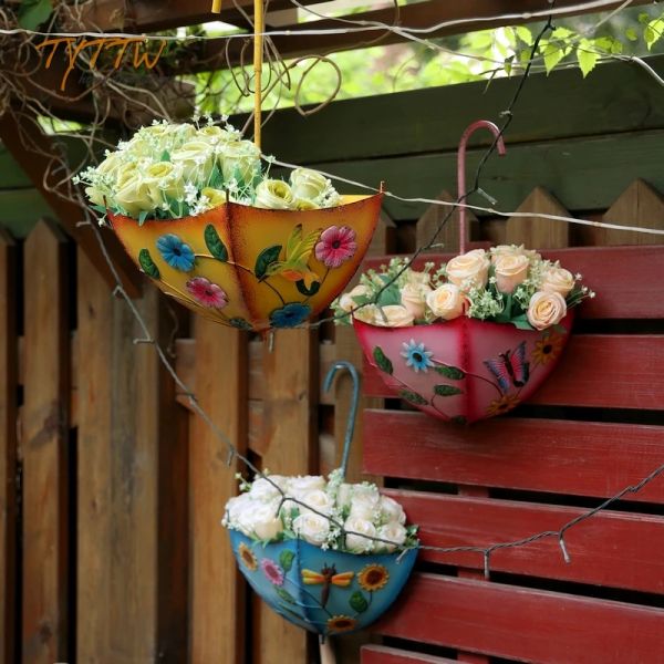 Plantadores de ferro vasos de flores pendurados nas paredes ao ar livre criativo guarda-chuva em forma plantador casa decoração do jardim ao ar livre interessante bonsai pote