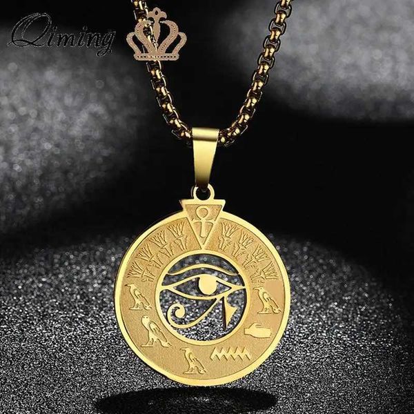 Collane con ciondolo QIMING Collana con ciondolo Ankh Eyes Of Horus fatta a mano Gioielli egiziani Evil Eye Gioielli turchi Collana in acciaio inossidabileC24326