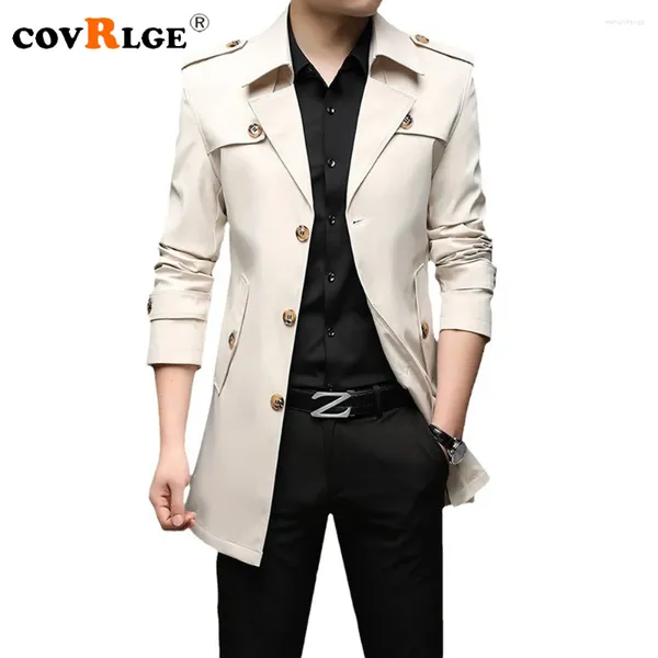 Casacos de Trench Masculinos Covrlge Primavera Homens Moda Inglaterra Estilo Longo Mens Casual Outerwear Jaquetas Windbreaker Marca Roupas