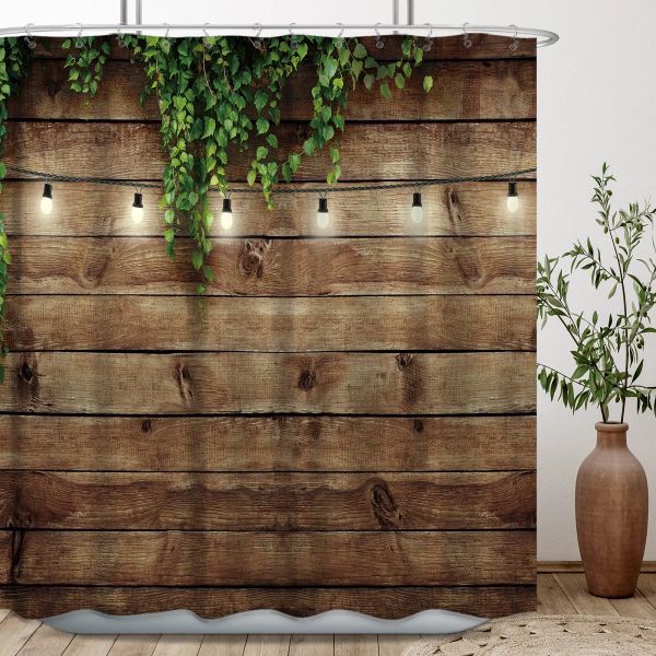 Cortinas rústicas cortina de chuveiro de madeira antiga porta de garagem americana estilo fazenda estilo banheiro conjunto de decoração à prova d'água com ganchos