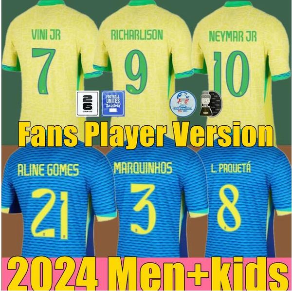 2024 Brazils Soccer Jerseys 24 25 NEYMAR JR Brasil CASEMIRO G.JESUS P.COUTINHO L.PAQUETA T.SILVA PELE MARCELO VINI Jr Homens Kit Infantil Camisa de Futebol Uniforme