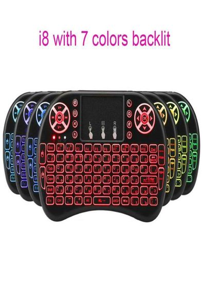 Mini teclado i8 sem fio com retroiluminação, controle remoto para tv pc air mouse android box 24g com touch pad6285051