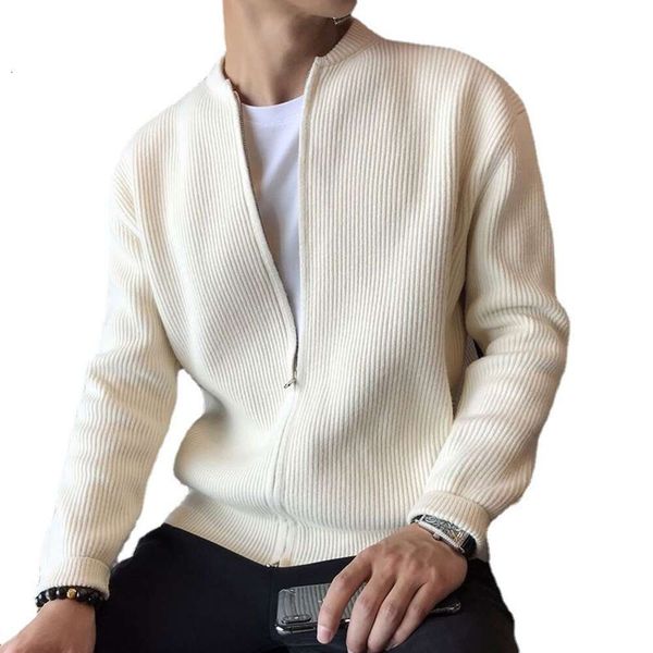 Suéter com zíper, casaco casual coreano grosso outono inverno masculino, cardigã com decote em V, roupas frescas e modernas para usar no exterior