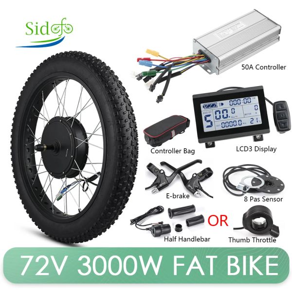 Schroevendraaiers 72v 3000w Kit de motor de cubo de roda de bicicleta elétrica gorda Kit de conversão de ebike para moto de neve sem engrenagem roda de motor DC 5570km / h