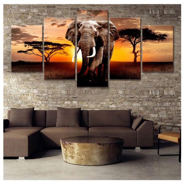 Stitch Multipanel 5D Diamond Painting Слон Sunset Africa Pragsand Painting Diamond Emelcodery 5 PIECT SET LAINDSCACE PUCHAIC MOSAIC