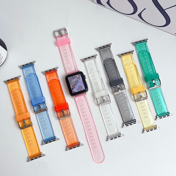 Cinturino in resina trasparente colorato Apple Watch Band 45mm 41mm 42mm Serie 7/6/5/4/3/2/1/SE Donna Uomo con fibbia in acciaio inossidabile Bracciale di ricambio per iWatch