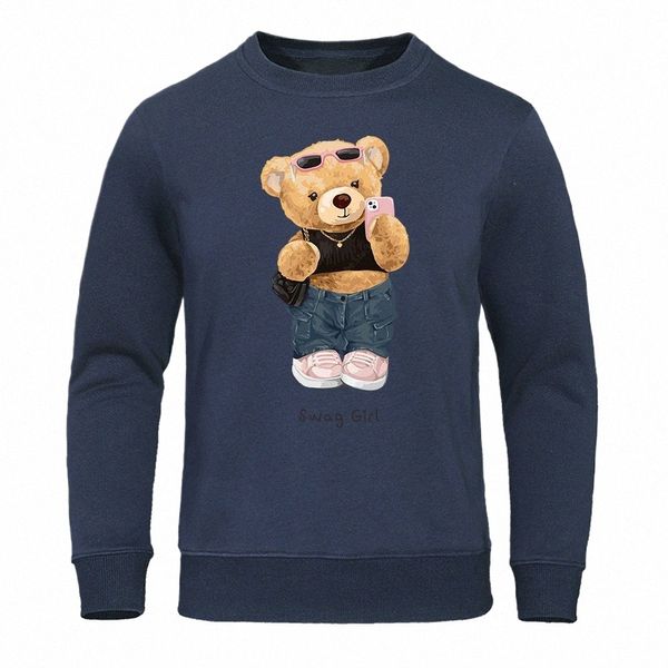 Street Teddy Bear Selfie Swag Girl Moletom Para Homens Esporte Chapéu Corda Roupas Pulôver S-Xxl Streetwears Casual Quente Moletom Masculino p244 #