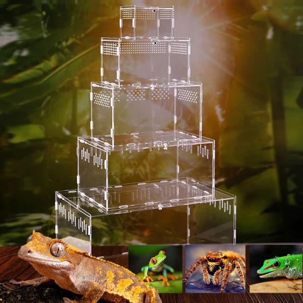 Teraryumlar S/L Boyut Sürüngen Tank Böcek Örümcekleri Kaplumbağa Kertenkesi Akrilik Şeffaf Üreme Kutusu Vivarium Kapak Sürüngen Pet Ürünü Terraryum