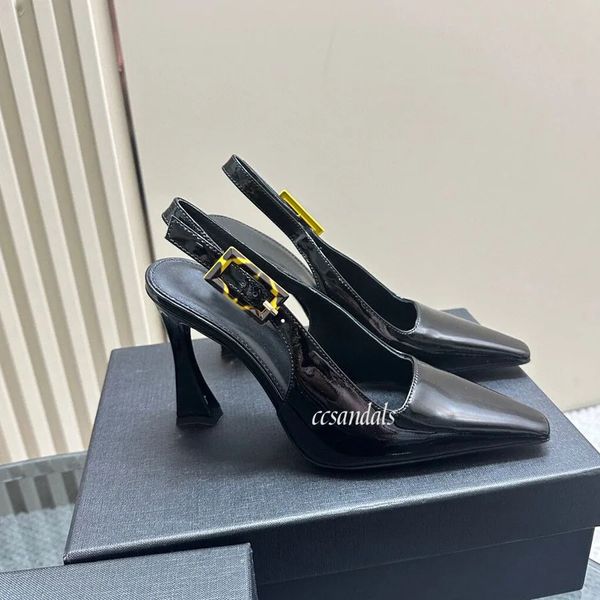 Yeni Patent Deri Saçlı Toe Slingback Y Sandalet Pompalar Ayakkabı Stiletto Topuklu Sandalet 10.5 cm Kadın Yüksek Topuk Lüks Tasarımcı Elbise Seks Temyiz Ayakkabı Kare 35-42