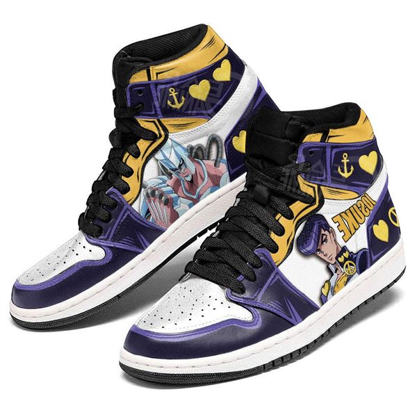 Berühmte Anime-Sportschuhe JoJo's Bizarre Adventure Josuke Higashikata Basketball-Sneaker für Männer und Frauen, hohe Tops, Manga-Leder, Designer, individuelle Anime-Sportschuhe