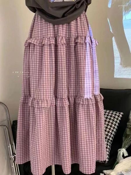 Röcke Korobov Vintage Kuchen Rock Plaid Weibliche Sommer Lange Für Frau Alter Reduziert Halb Koreanische Mode Faldas Para Mujeres