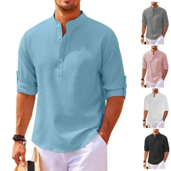 Camisas casuais masculinas 2024 moda Henley camisa designer design meio corpo botão esporte de alta qualidade tops de material macio